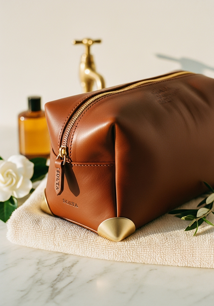 Dopp kit in chocolate leather