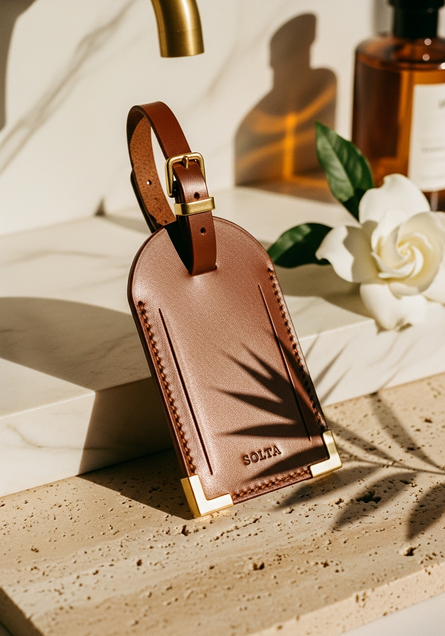 Luggage tag in chocolate leather
